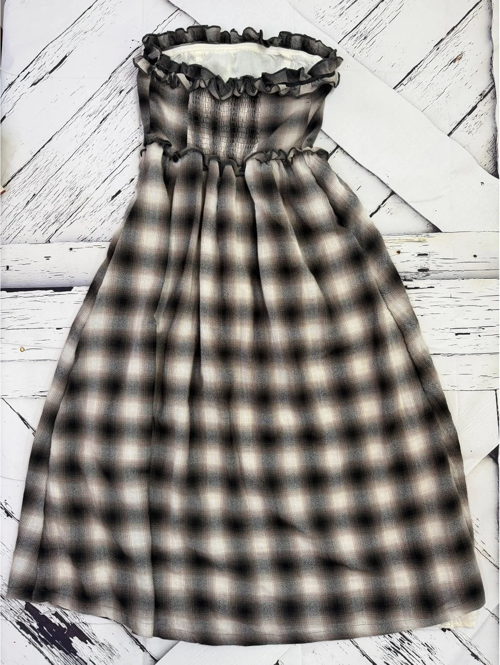 Urban Outfitters Kimchi Blue Plaid Corset Midi Dress Strapless Coquette Women SM